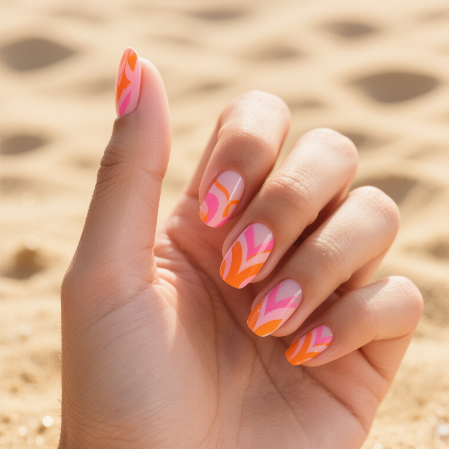 Bright Coral French Tips