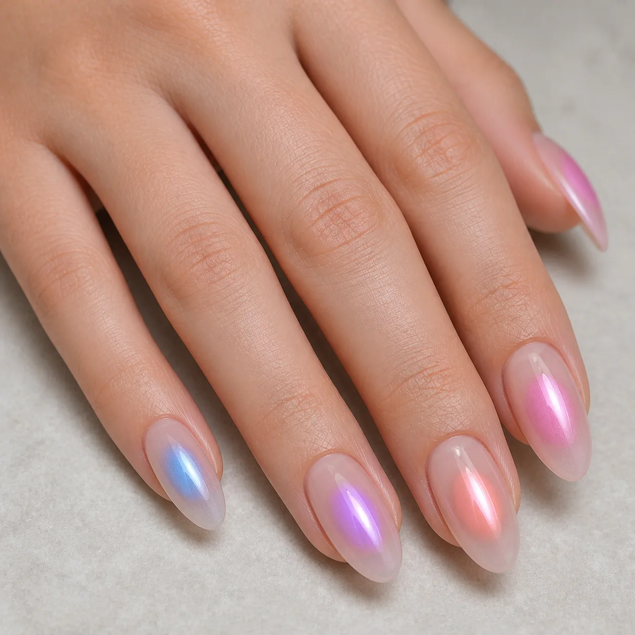 Aura nails with a soft sunset glow