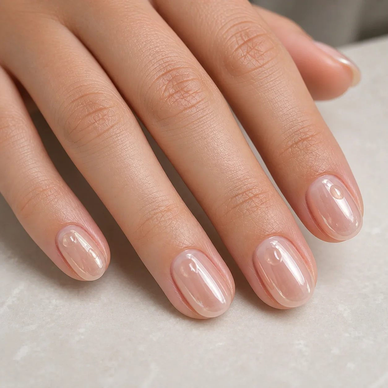 Glass chrome nails with glossy translucent shine