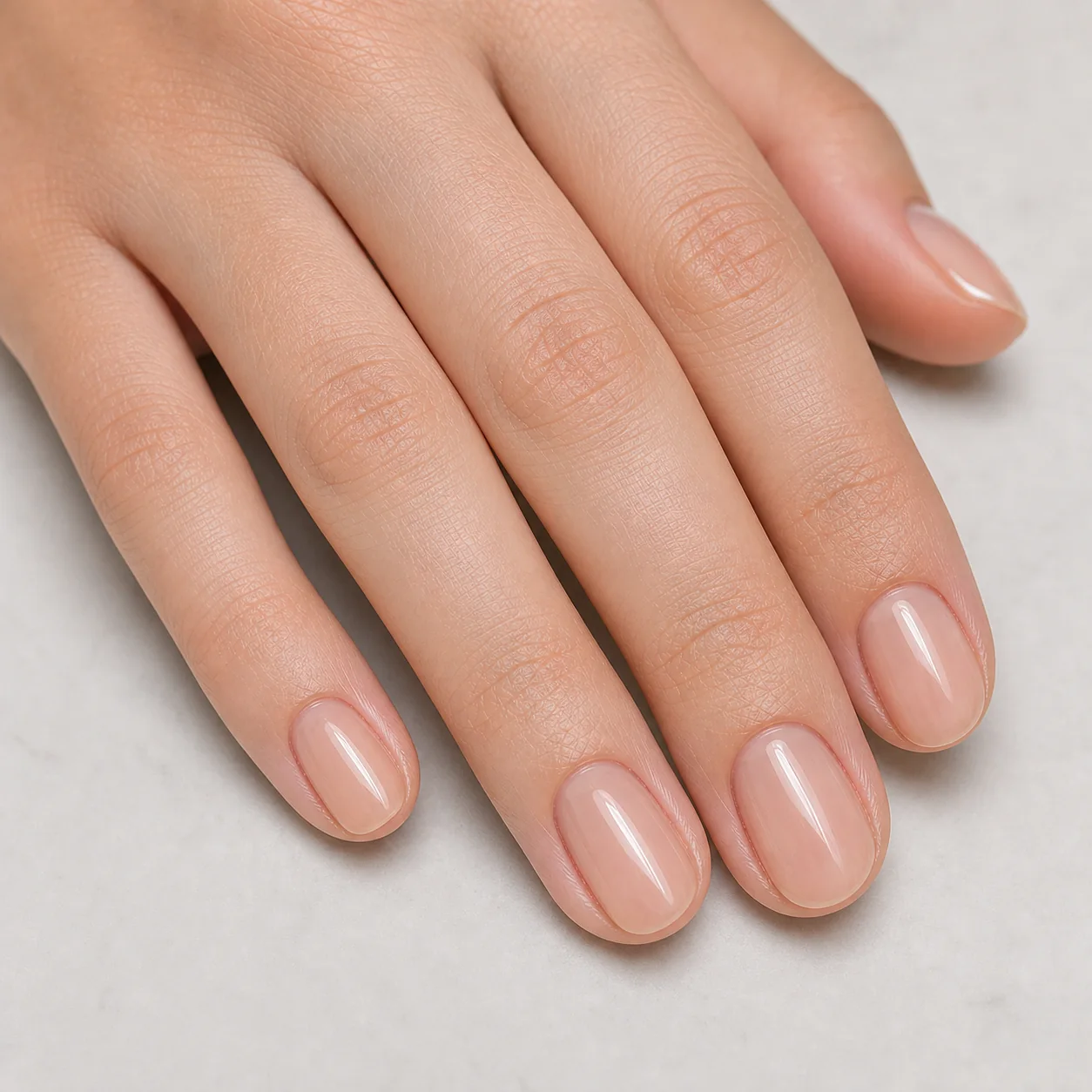 Sheer nude glossy nails with a natural finish